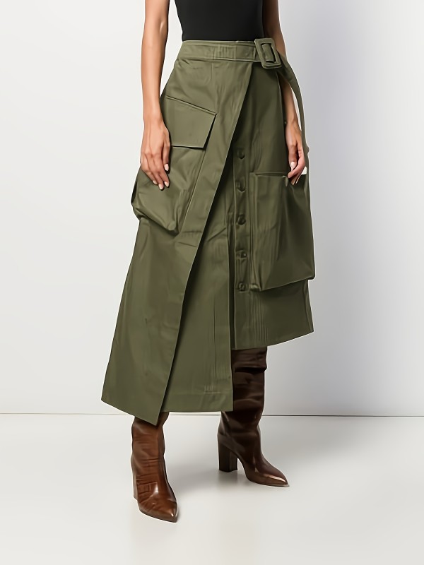 Effortless Style, Elegant Long Midi Skirt with Belt - Solid Color, High Waist, Machine Washable - Perfect for All Seasons