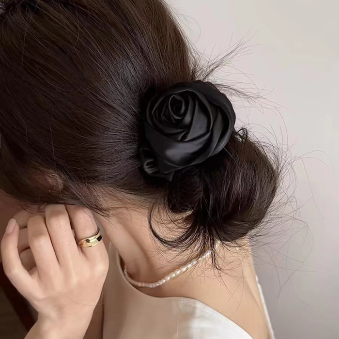 Elegant Satin Rose Hair Tie for Women - Imitation Silk Floral Scrunchie, High Elasticity Hair Band, Sweet & Elegant Style, Single Piece, Suitable for Ages 14 & Up