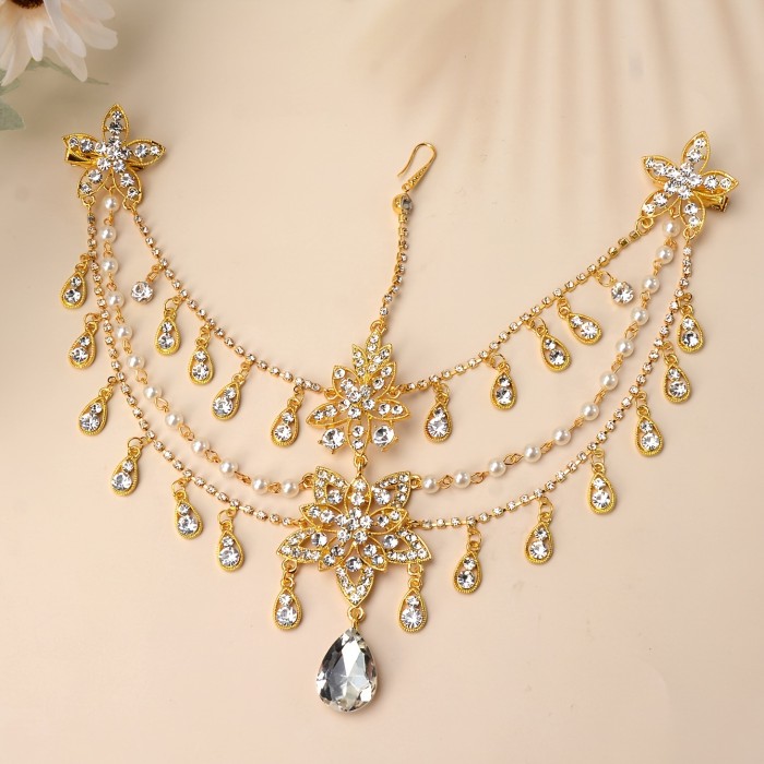 1pc Golden Alloy Claw Chain Rhinestone Decor Headwear Hair Accessories