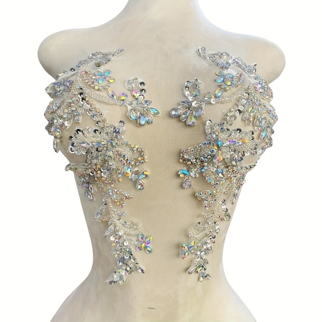 2 Pcs Handcrafted Rhinestone Appliques - Fashionable Rhinestone Decorative Fabric Patches for DIY Projects - Material: Glass