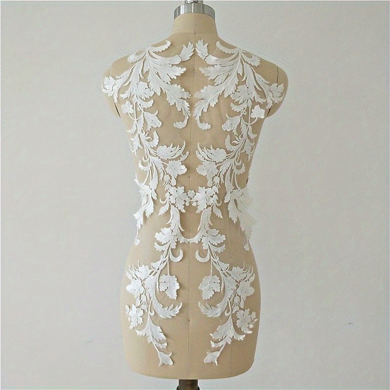2pcs\u002FSet Delicate Wedding Dress Lace Patches - Dual-Purpose Design for Back and Front, Versatile Application, Exquisitely Embroidered with Flowers, Easy to Apply DIY Accessories - Fully Customizable with Personalized Embroidery