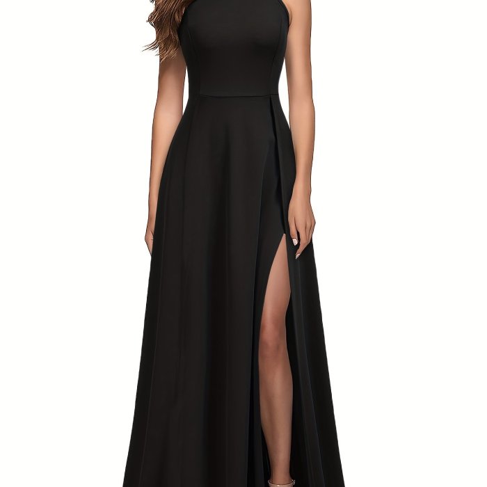 Elegant High Waist Split Thigh Maxi Dress - Women's Party & Banquet Dresses with Sleeveless Crew Neck Design, Flowy Silhouette, and Comfortable Wear - Perfect for Formal Occasions