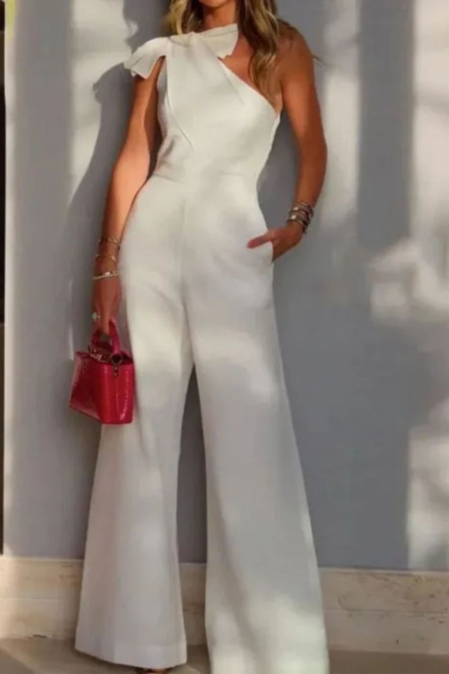 Fashion Off-shoulder Neck Party Sexy Solid Color Wide Leg Jumpsuit