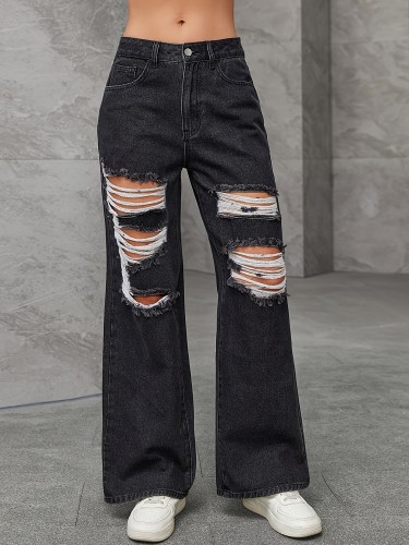 Women's Jeans, Women's Fashionable And Versatile Jeans, Women's Ripped Jeans, Women's Straight-leg Jeans.