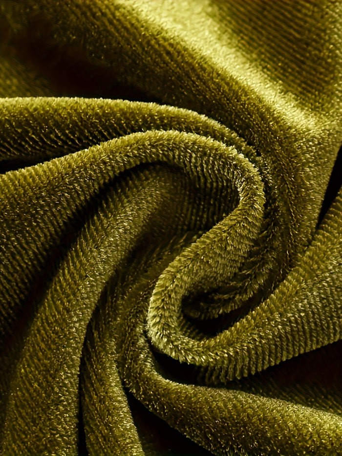 Elegant Women's Green Velvet Long Sleeve Blouse - Chic Crew Neck, Ribbed Detail, Machine Washable, Polyester & Spandex Blend, Versatile All-Season Top