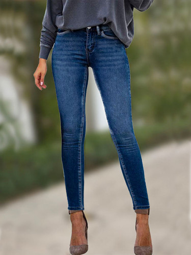 Women'S Casual and Comfortable Jeans Slim Fit Solid Color Washed Blue Strechy Skinny Jeans