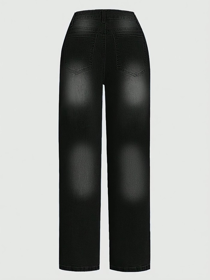 Ladies' Casual Loose Denim Wide Leg Pants, With A Built-in Zipper At The Mid Waist And Durable Practical Pockets For Comfortable Daily Wear