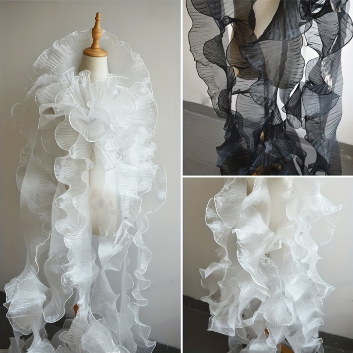 2 Yards of White Organza Ruffles, 15cm Wide - Sewing Trims and Decorative Edges