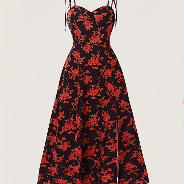 Chic Y2K Floral Off-Shoulder Midi Dress for Women - Blue with White Flowers, Tie-Detail Straps, Polyester, Machine Washable - Perfect for Summer