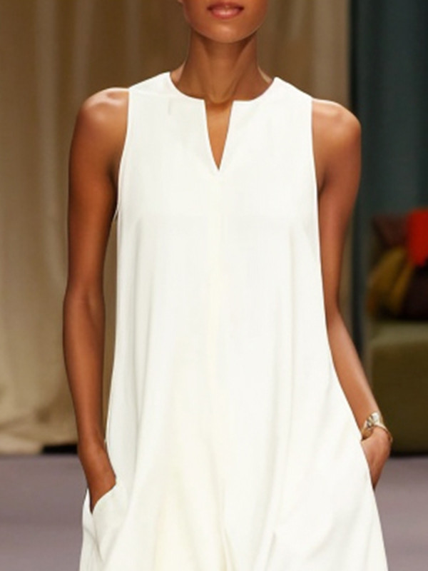 Loose Sleeveless Solid Color Split-Joint Round-Neck Maxi Dresses