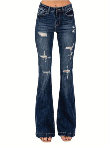 High Rise Ripped Flared Jeans with Wide Leg and Bootcut Design Bell Bottom Denim Pants GP3003M