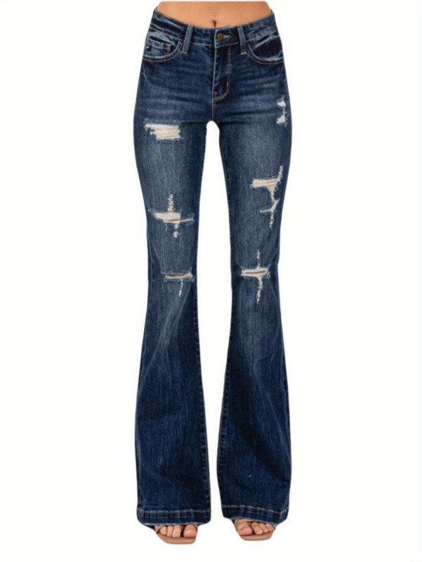 High Rise Ripped Flared Jeans with Wide Leg and Bootcut Design Bell Bottom Denim Pants GP3003M