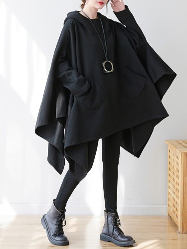 Irregular Design Loose Large Size Casual Jacket Hooded Cape Sweatshirt