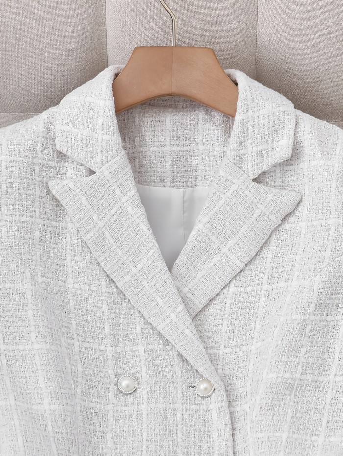 Pea Coat Style Polyester Suit Set - Elegant Solid Color Woven Jacket and Skirt Ensemble with Button Details for All Seasons