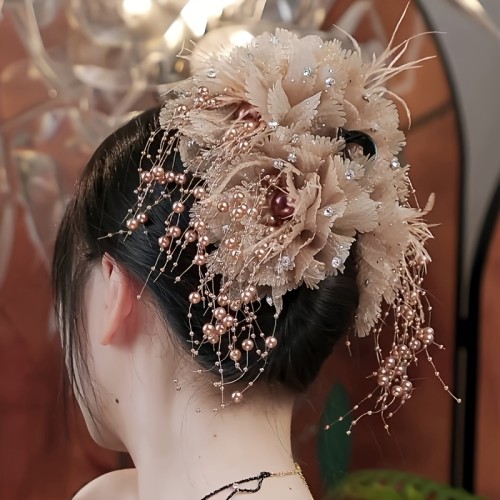 2pcs\u002F1pc French Elegant and Luxurious New Flower Imitation Pearl Diamond Hair Clip Shark Clip Hair Accessory for Women's Back of the Head Ponytail Hair Clip