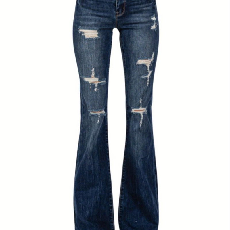 High Rise Ripped Flared Jeans with Wide Leg and Bootcut Design Bell Bottom Denim Pants GP3003M