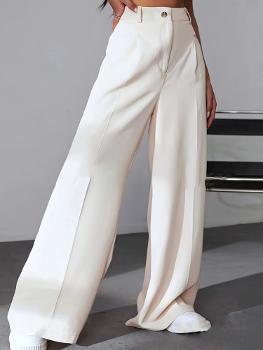 Stylish Wide Leg High Waist Pants - Elegant Office & Work Pants for Women - Comfortable, Flattering, and Versatile Clothing for Daily Wear