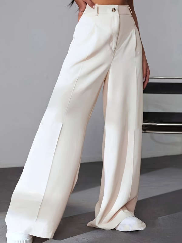 Stylish Wide Leg High Waist Pants - Elegant Office & Work Pants for Women - Comfortable, Flattering, and Versatile Clothing for Daily Wear
