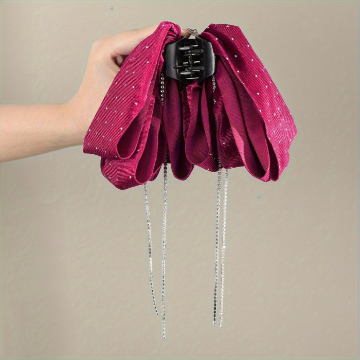 1pc Elegant Bow Hair Clips with Long Tassels, Stylish Ponytail Clips, Women'S Dress Headwear, Valentine'S Day, Wedding, New Year Accessories, Perfect Valentine'S Day Gifts
