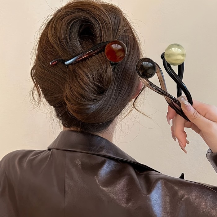 Vintage-Inspired Coffee Brown Faux Pearl Hair Clip - Chic Twist Design for Women, Perfect for Birthdays & Everyday Glam, 2024 New Model, Hair Bun