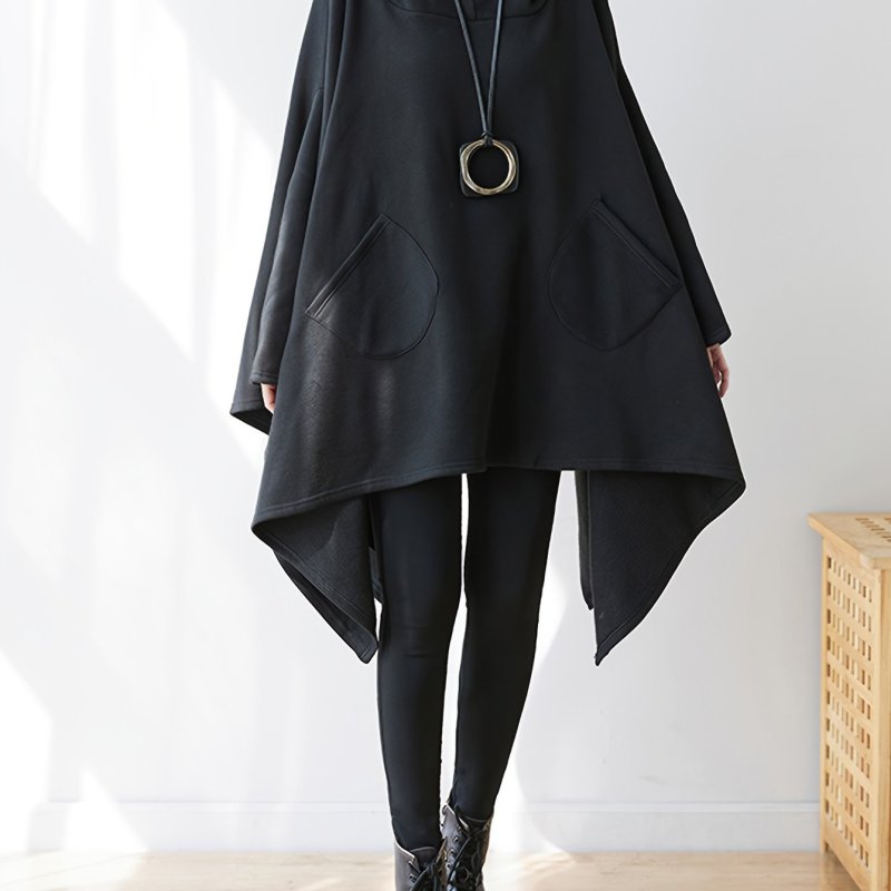 Irregular Design Loose Large Size Casual Jacket Hooded Cape Sweatshirt