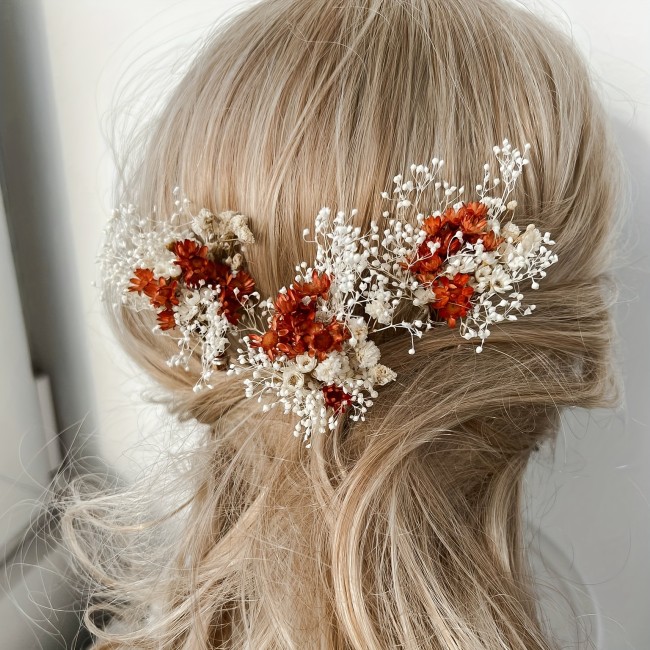 Boho Chic Dried Flower Hair Clip - Rustic Autumn Wedding Accessory, Pampas Grass Floral Decor