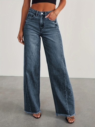 Women's High-Waisted Wide Leg Jeans, Casual Baggy Stretch Denim Pants with Pockets, Jeans
