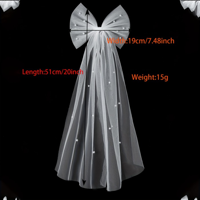 Elegant Bridal Bow Hair Clip With Faux Pearls, Sweet Style Large Tulle Ribbon, Single-Layer Wedding Veil Accessory, Fashionable Fairy-Tale Hairpiece For daily use