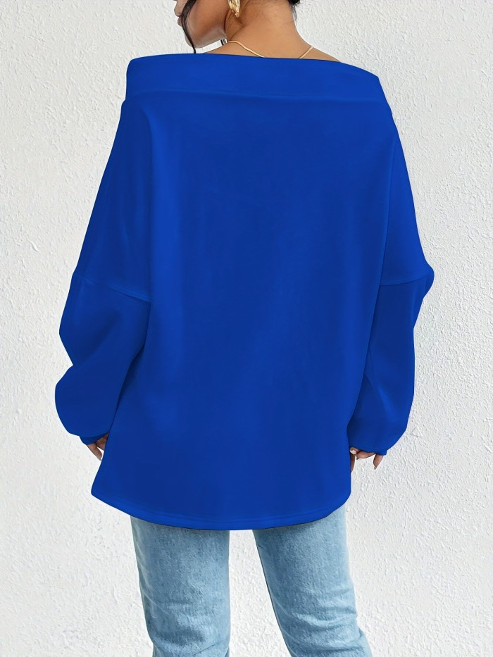 Winter Apparel Chic Women's Off-Shoulder Drawstring Sweatshirt - Casual Long Sleeve, Loose Fit, Solid Color Pullover for Fall\u002FWinter, Machine Washable