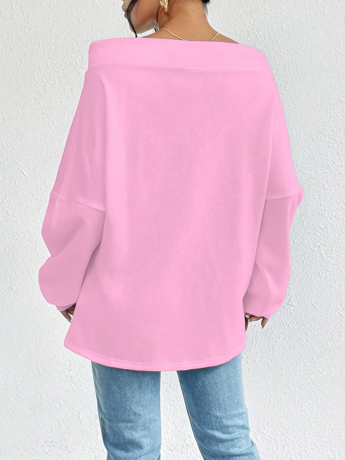 Winter Apparel Chic Women's Off-Shoulder Drawstring Sweatshirt - Casual Long Sleeve, Loose Fit, Solid Color Pullover for Fall\u002FWinter, Machine Washable
