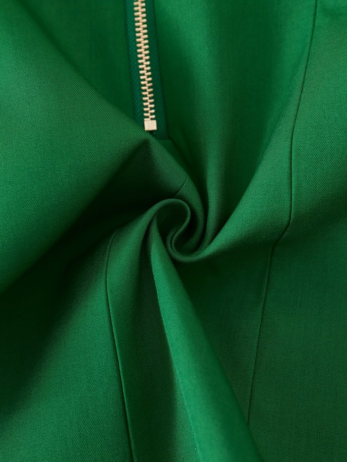 Elegant Green Sleeveless Blazer Dress with Belt - Chic Double-Breasted, Notch Collar, Solid Color, Polyester Blend, Machine Washable - Perfect for Spring\u002FSummer\u002FFall Events