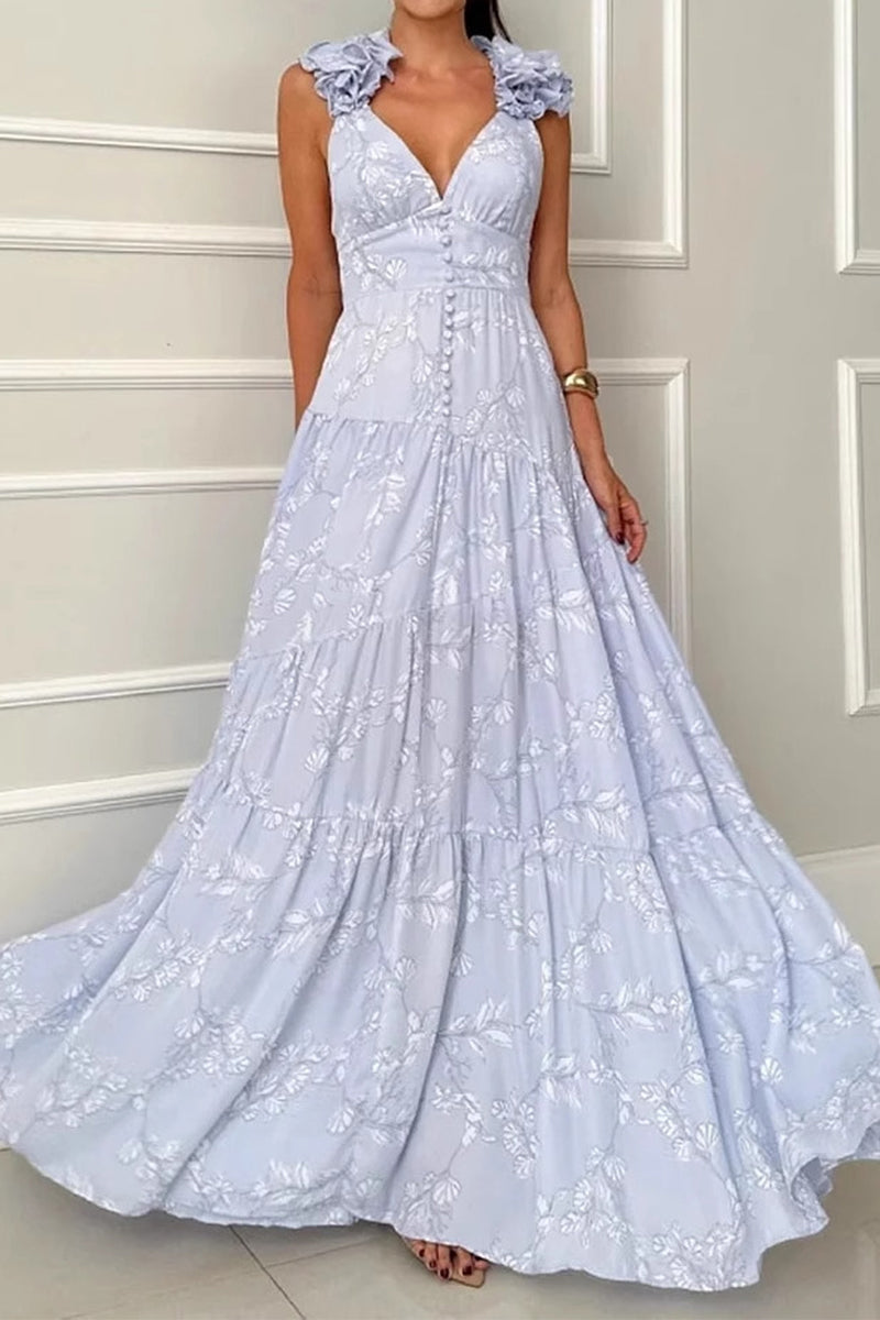 Floral Dress with V-Neck for Women Elegant & Long
