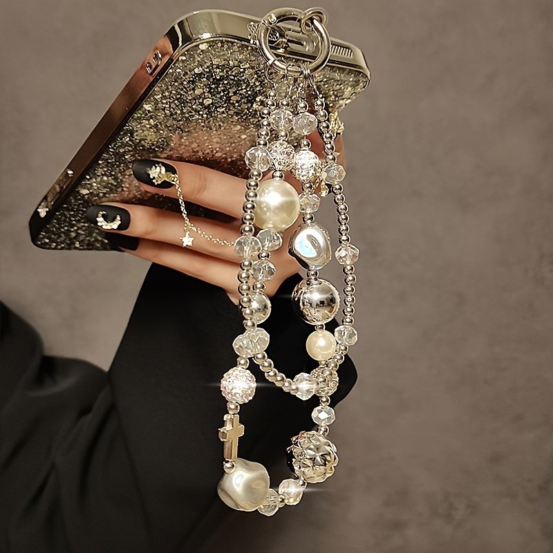 Double-chain Water Drill Bead Creative Hanging Rope - Durable High-quality Handmade Decoration for Mobile Phone, Camera, and Wrist - Portable Pendant Accessory with Hand-held Chain and Stylish Design