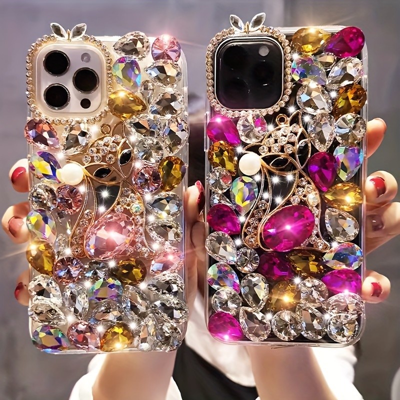 Stylish Luxury Pearl Rhinestone Fox Mobile Phone Case for iPhone16Promax Anti-Fall Mobile Phone Shell