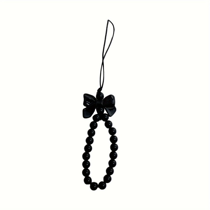 1pc Simple Black Bow Pearl Pendant Universal Mobile Phone Case Camera Keychain Hanging Rope Bag Pendant Mobile Phone Lanyard Mobile Phone Wristband