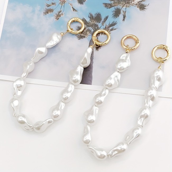 Irregular Pearl Beaded Handbag Chain with Spring O Rings, ABS Material DIY Fashion Purse Handle Accessory - 11.81inch Length