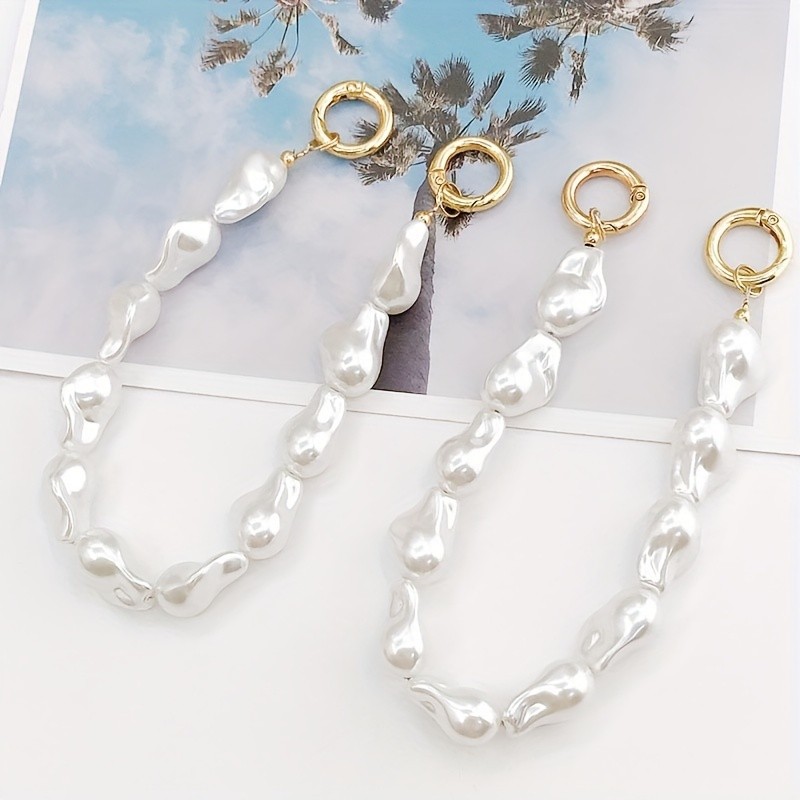 Irregular Pearl Beaded Handbag Chain with Spring O Rings, ABS Material DIY Fashion Purse Handle Accessory - 11.81inch Length