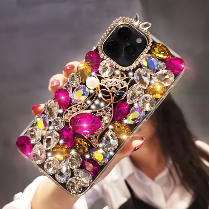 Stylish Luxury Pearl Rhinestone Fox Mobile Phone Case for iPhone16Promax Anti-Fall Mobile Phone Shell