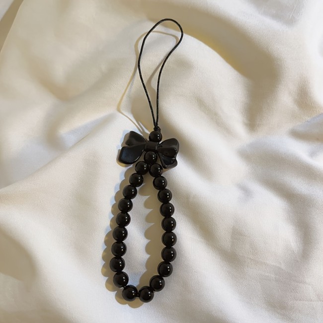 1pc Simple Black Bow Pearl Pendant Universal Mobile Phone Case Camera Keychain Hanging Rope Bag Pendant Mobile Phone Lanyard Mobile Phone Wristband