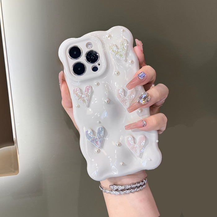 Soft Silicone Love Heart Phone Case 3D Laser Love Heart Cube Solid Color Wave Pattern Soft Silicone Phone Case for iPhone 16 15 13 Pro Max 11 12 14 Pro Max Luxury Glossy Shockproof Case