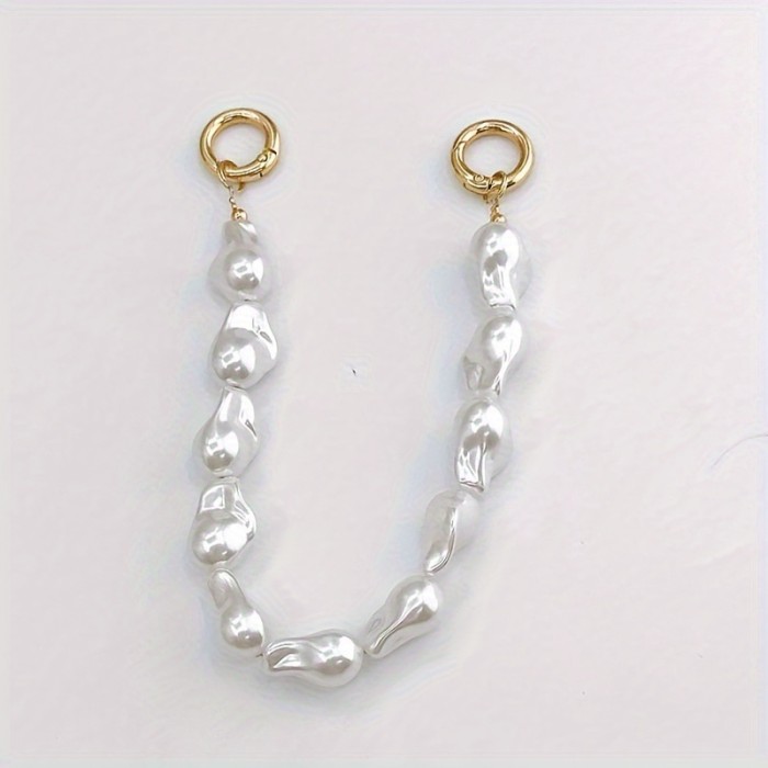 Irregular Pearl Beaded Handbag Chain with Spring O Rings, ABS Material DIY Fashion Purse Handle Accessory - 11.81inch Length