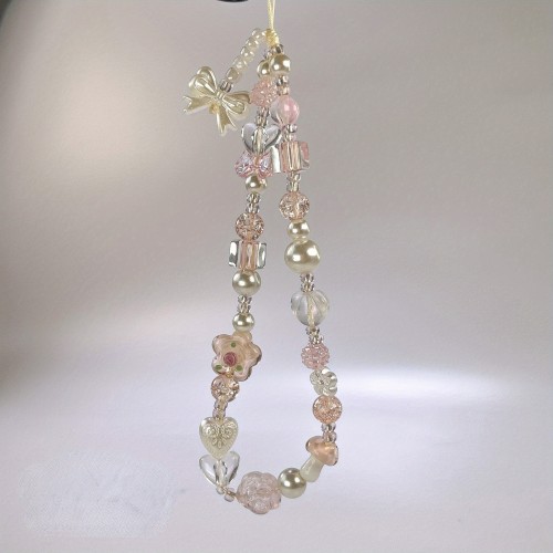 Y2K-Inspired Glass Flower Beaded Phone Charm - Versatile Lanyard Keychain for Women & Girls, Perfect for AirPods Cases, Cameras, and Bags