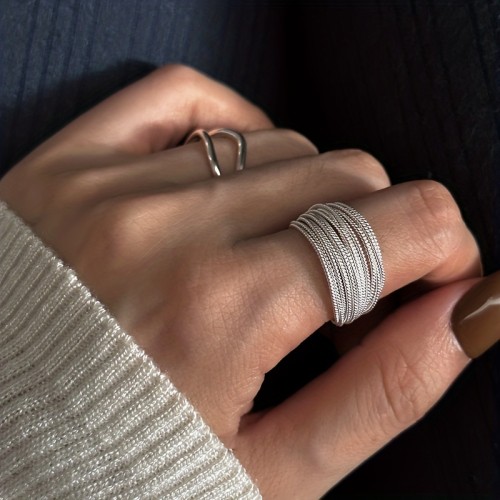 Adjustable Copper Multi-line Ring A Copper Material With Super Multi-line Niche Design High-end Sense Ring Opening Adjustable Fashion All-match Ring