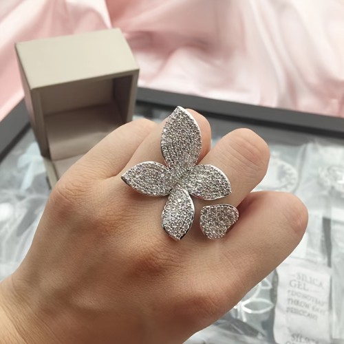 Elegant Boho-Chic 3D Four-Leaf Clover Ring, Sparkling Zirconia Accents, Copper Crafted, Perfect for Trendy Accessory Enthusiasts