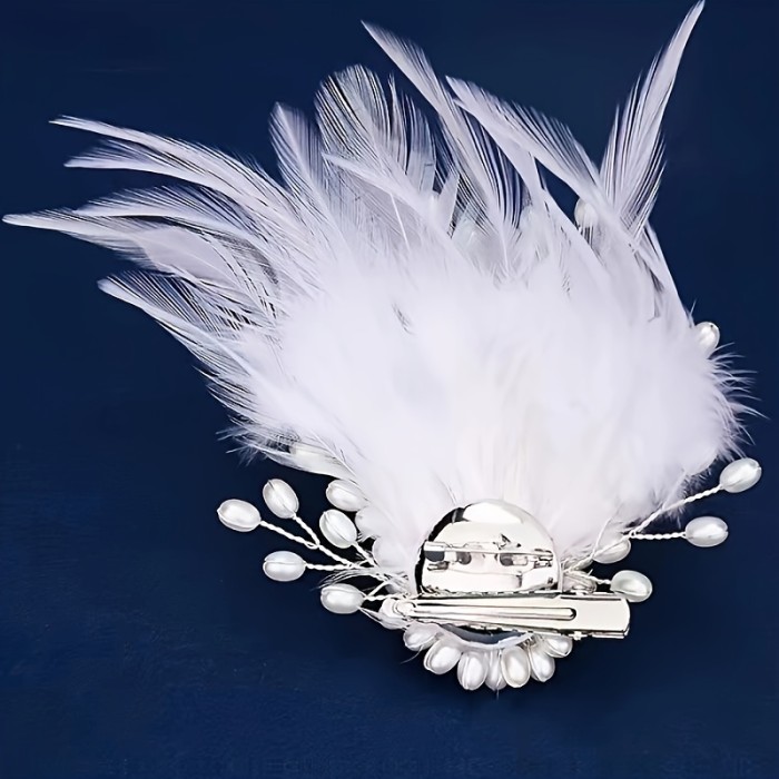 Elegant French-Inspired Faux Feather & Pearl Hair Clip - Vintage Style Dual-Purpose Brooch for Brides and Women's Fashion Accessory