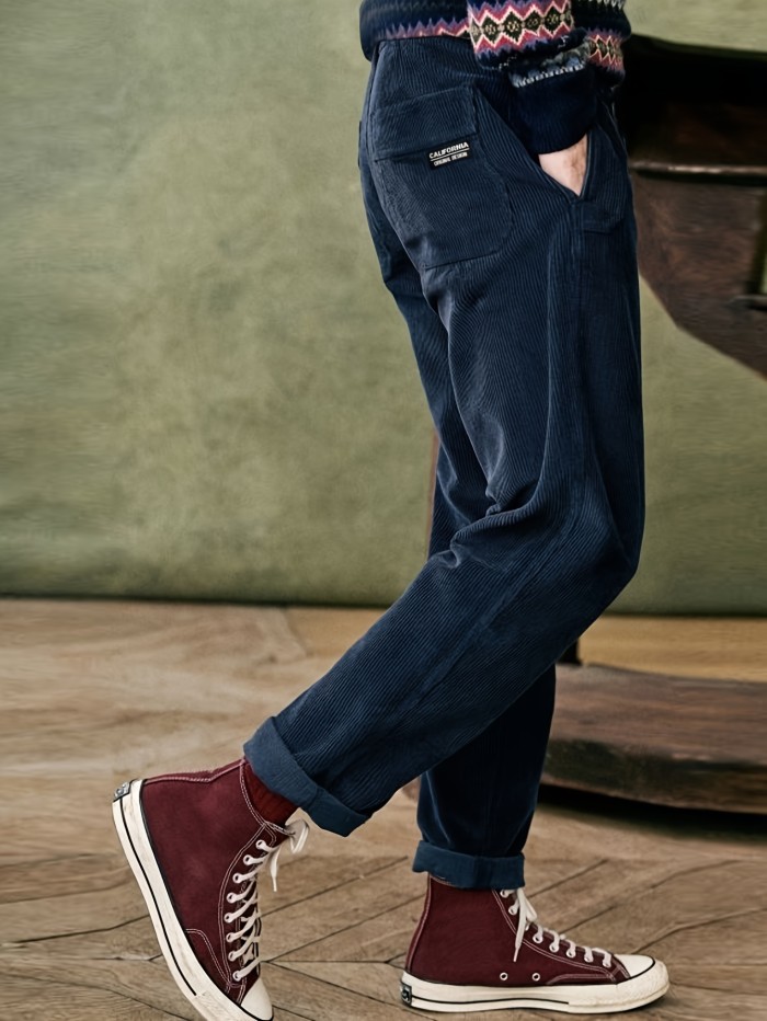 Men's Fashion Classic Personality Plain Color Velvet Slant Insert Pocket False Door Flap Weave Design Suitable for Daily Leisure Fashion Simple Outgoing Commuting Street Fashion Spring and Autumn Style Trousers