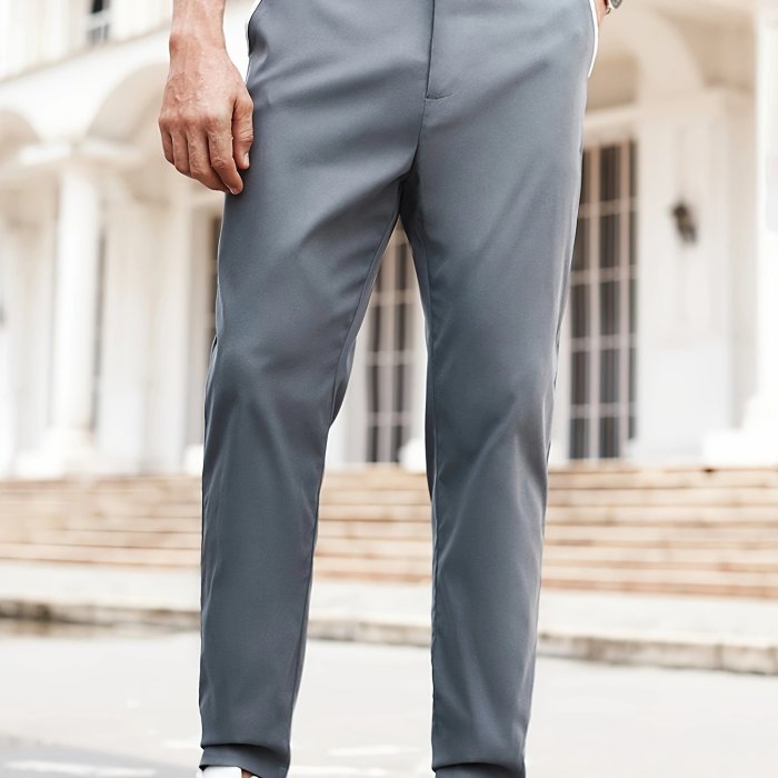 Men's Casual Summer Pants - Solid Color, Breathable Polyester, Machine Washable with Pockets - For Everyday Wear & Outdoor Activities - Great Gift for Men