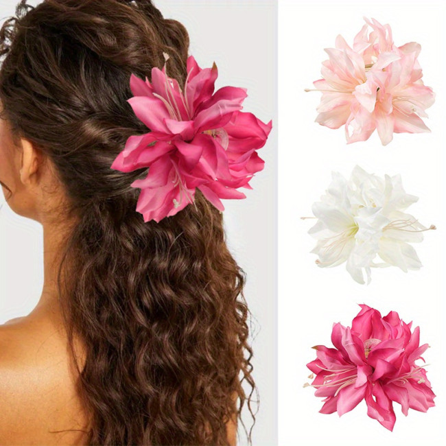 1pc Bohemian Chic Lily Flower Hair Clip - Elegant & Vibrant Simulated Floral Accessory in Pink or White, Perfect for Women's Beach, Picnic, and Party Hairstyles, Beach Hair Accessories