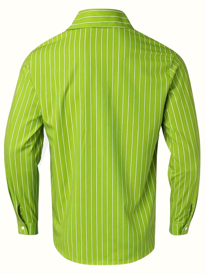 Casual Striped Men's Daily Thin Long Sleeve Button Up Shirt For Spring Summer Outdoor, Gift For Men