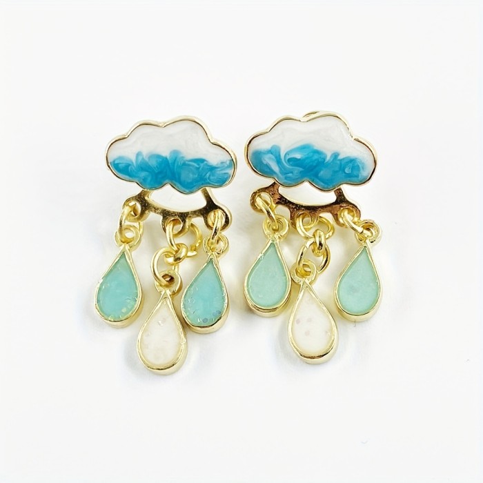 Cute Rainy Cloud Earrings Drop Oil Ear Jewelry Tassel Earrings Creative Gift For Women Girls